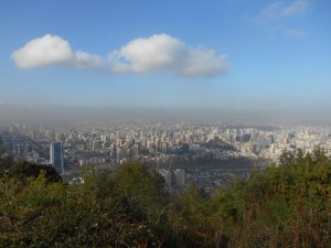 View at the top of Cerro San Cristobal looking down on the expansive Santiago 